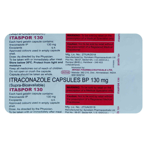 Itaspor 130mg Capsule (Itraconazole) 60 Capsules